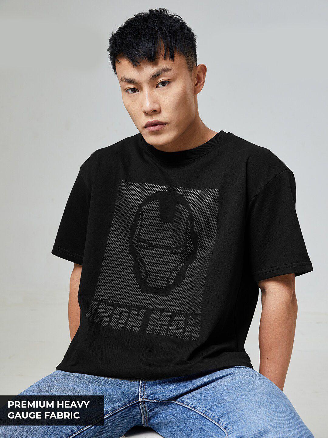 the souled store men black & french middle red purple iron man printed applique loose t-shirt