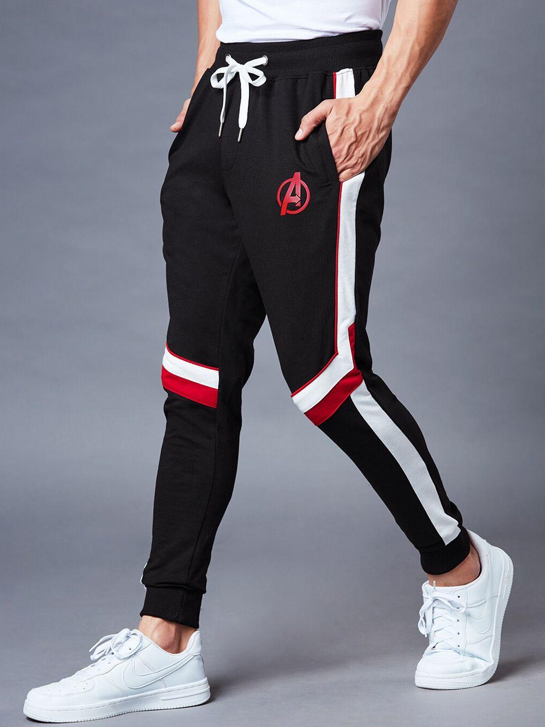 the souled store men black & white avengers printed cotton joggers