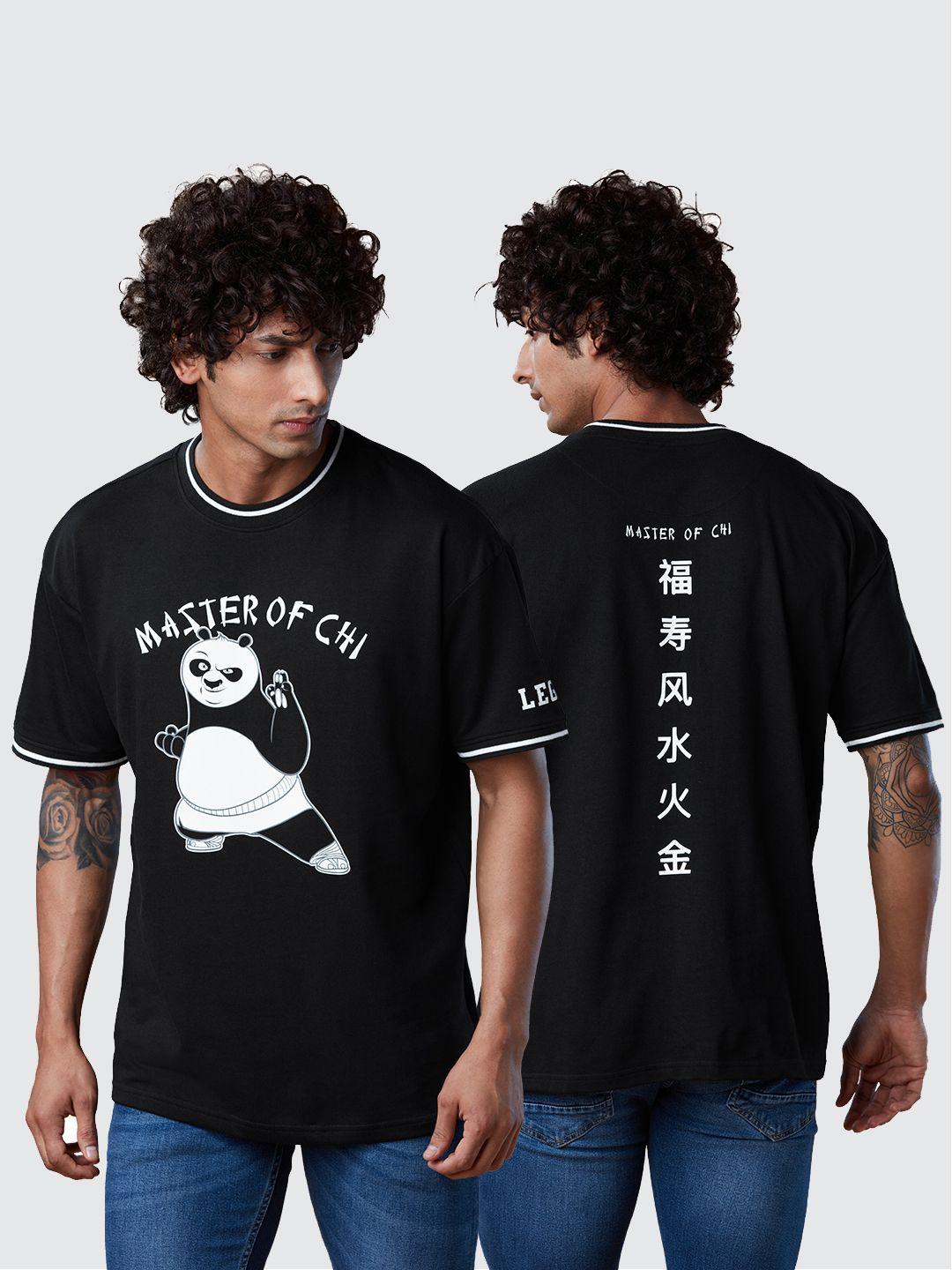 the souled store men black printed applique t-shirt