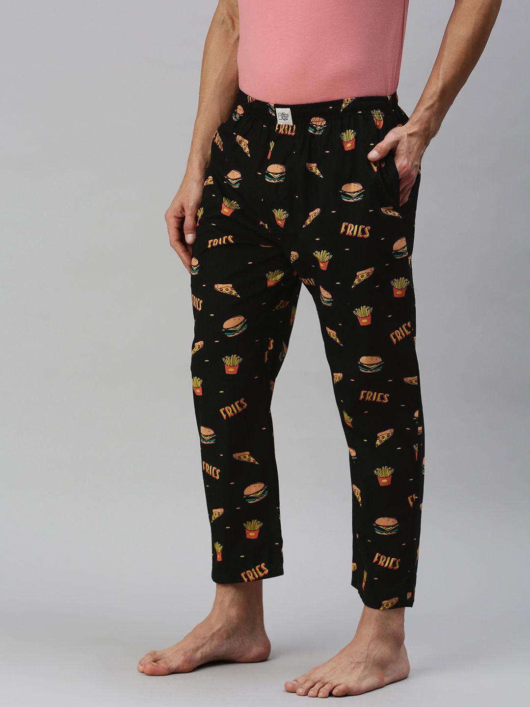 the souled store men black printed cotton lounge pants