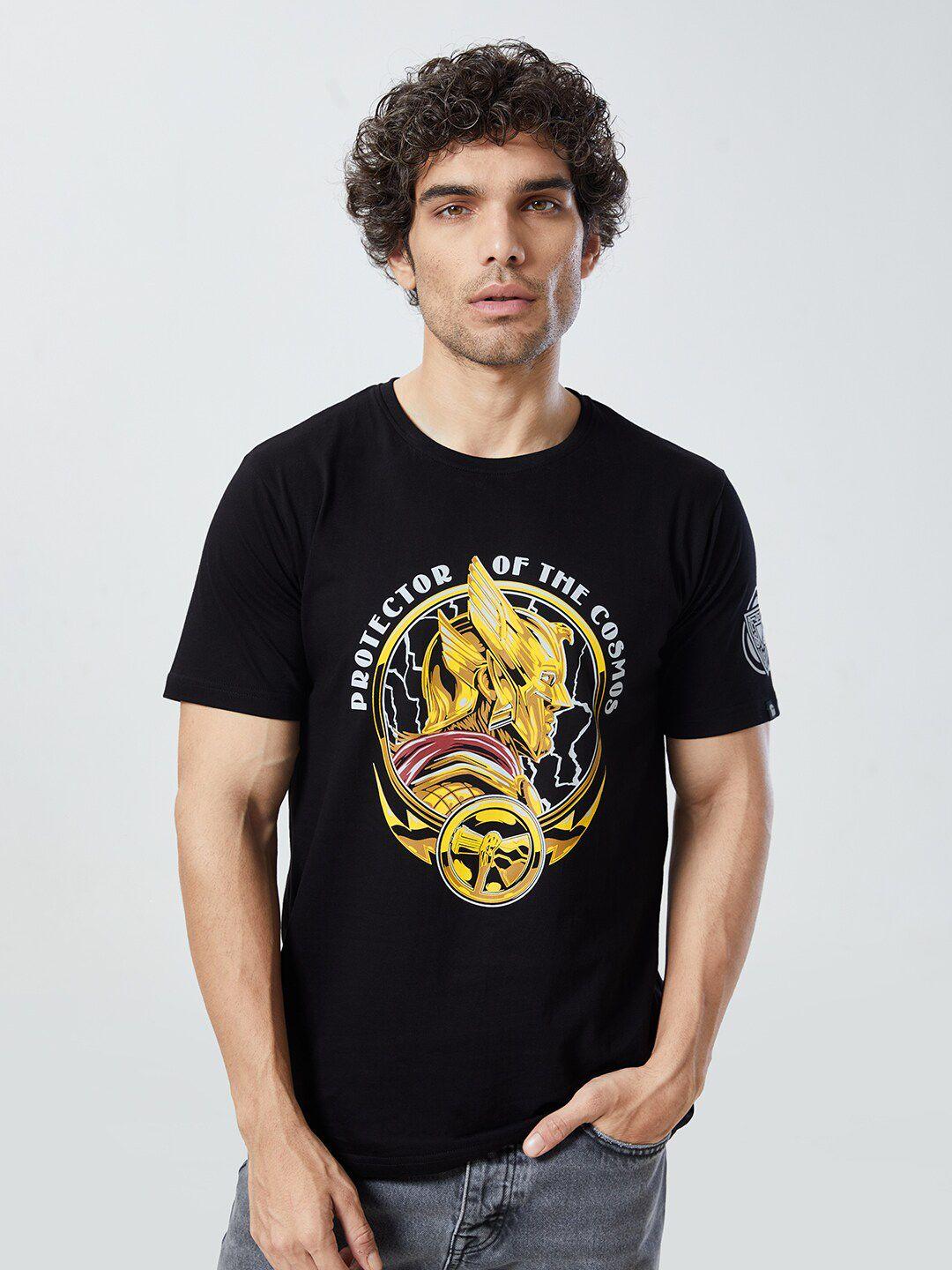 the souled store men black printed raw edge t-shirt