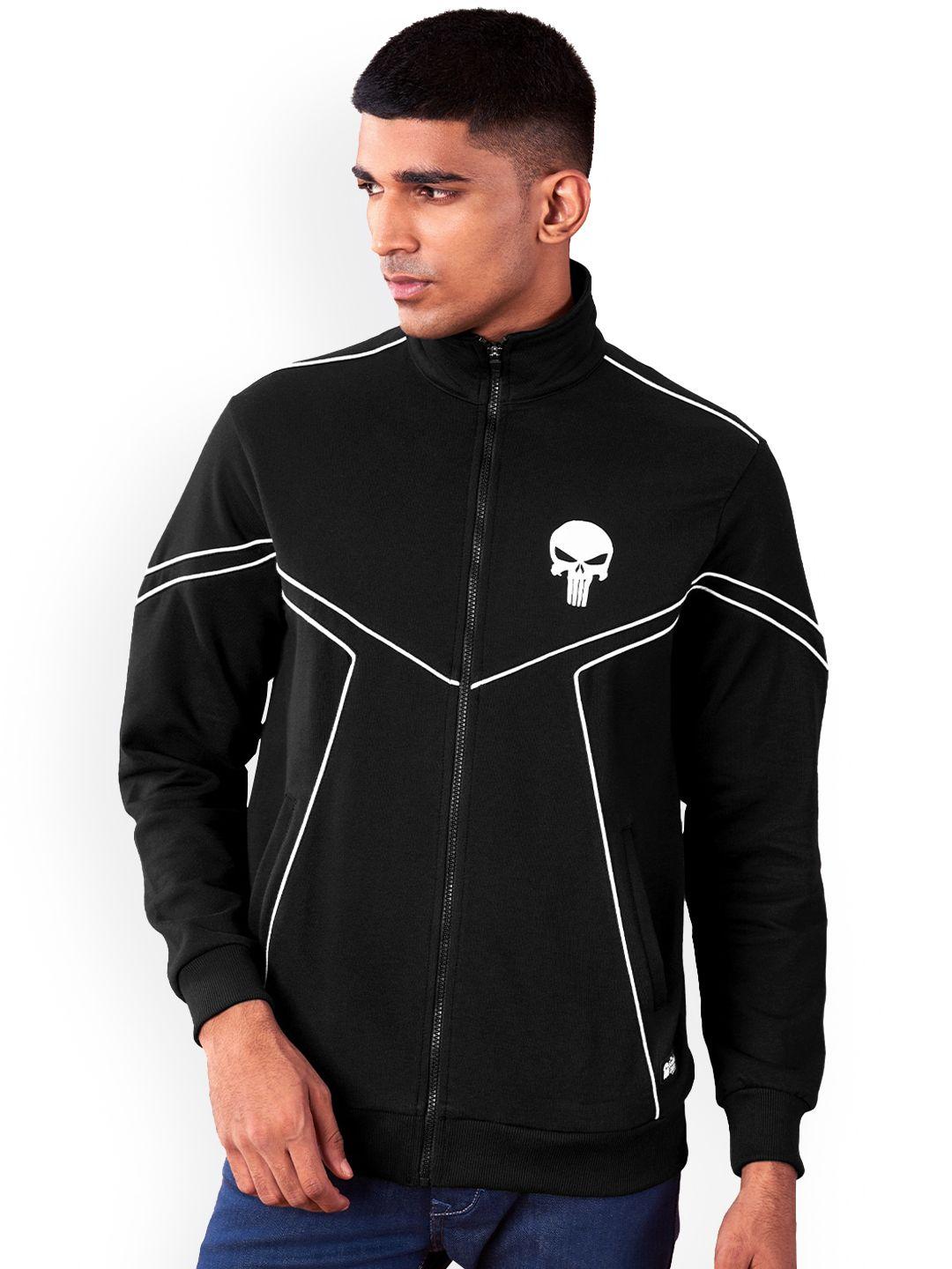 the souled store men black punisher printed lightweight sporty jacket