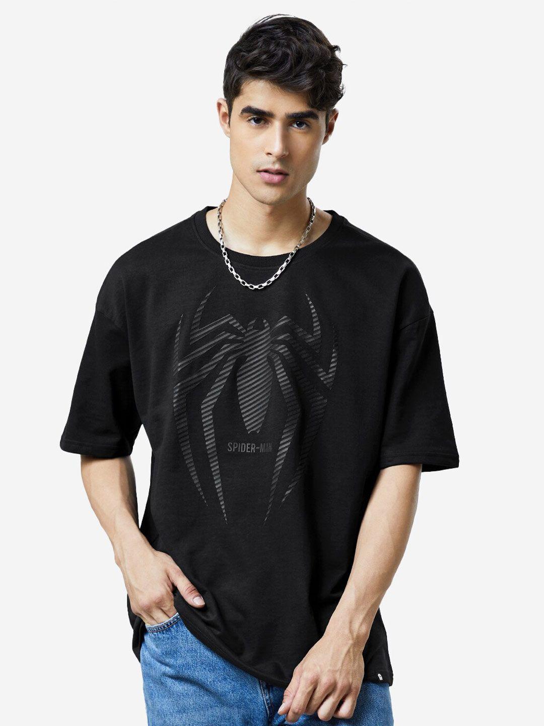 the souled store men black spider-man printed oversized t-shirt