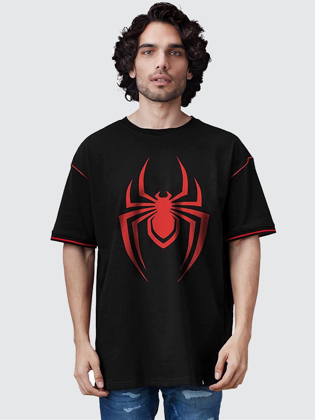 the souled store men black spider-man printed regular fit cotton t-shirt