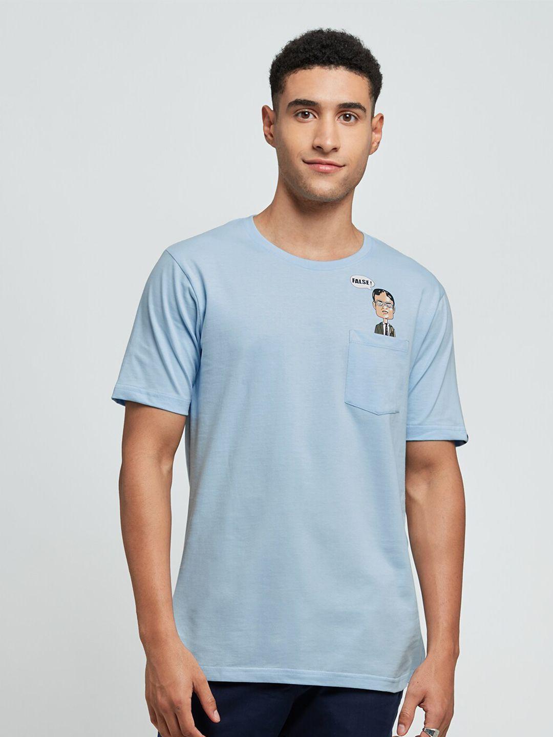 the souled store men blue & dusty coral t-shirt