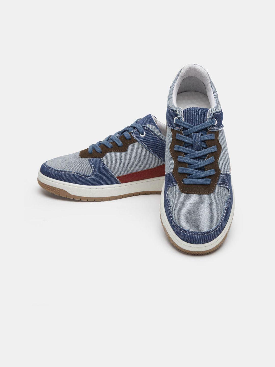 the souled store men blue and brown striped leather sneakers