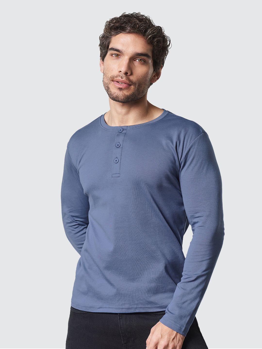 the souled store men blue henley neck t-shirt