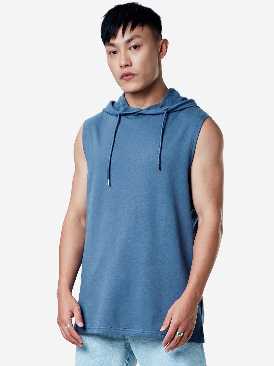 the souled store men blue slim fit hooded t-shirt