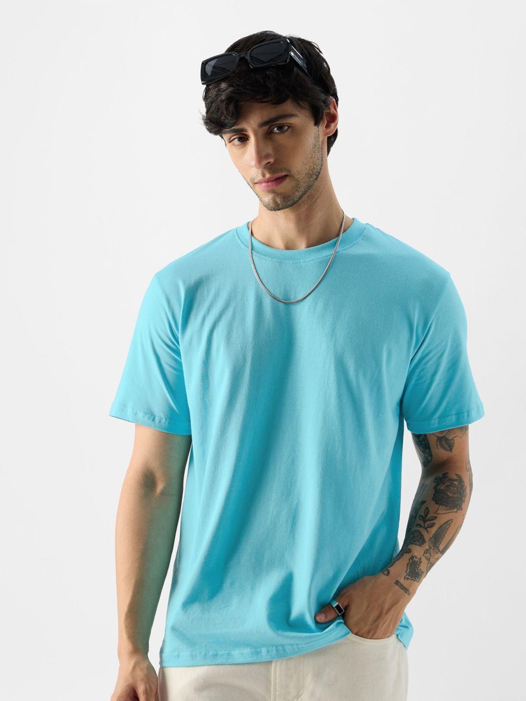 the souled store men blue v-neck raw edge t-shirt