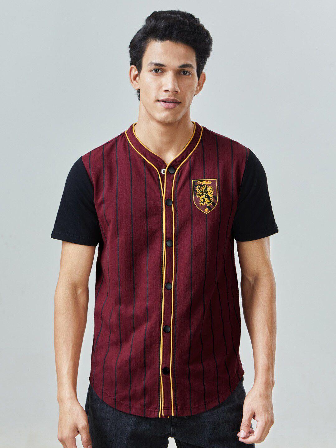 the souled store men burgundy striped casual shirt