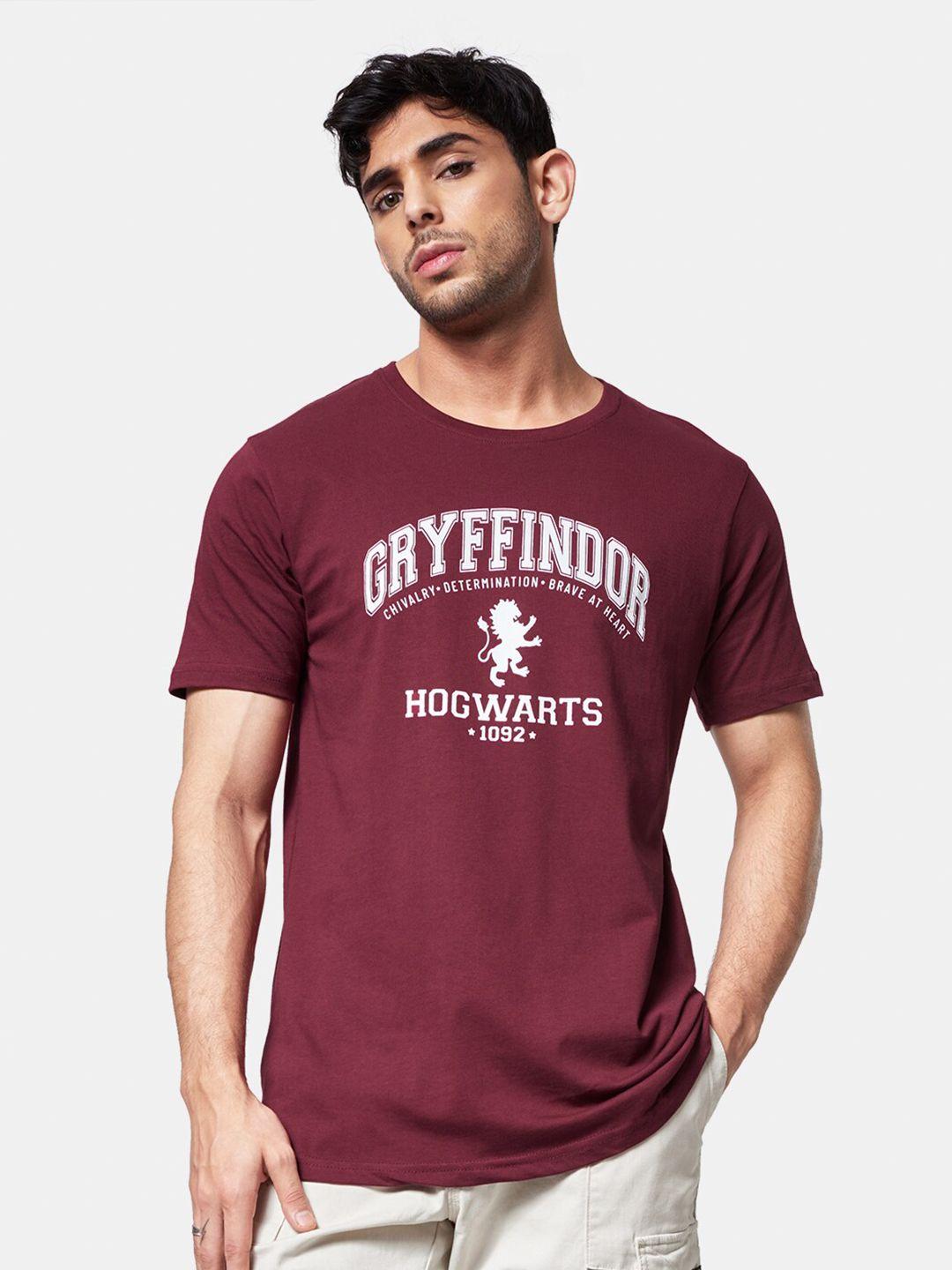 the souled store men burgundy typography printed pure cotton t-shirt