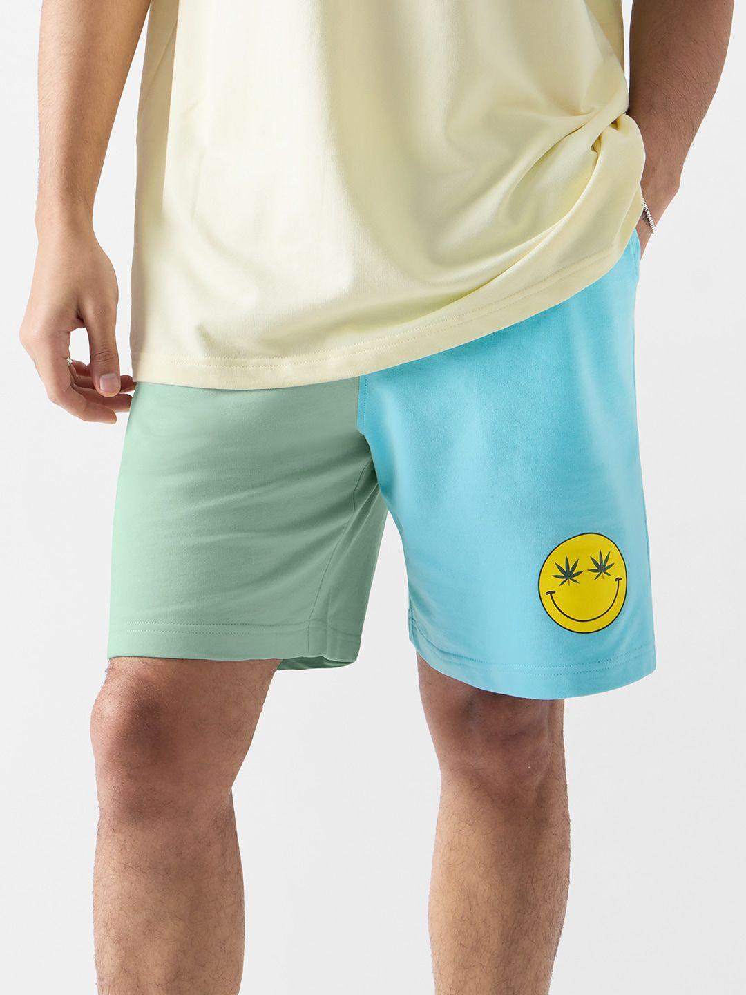 the souled store men colourblocked mid rise pure cotton shorts