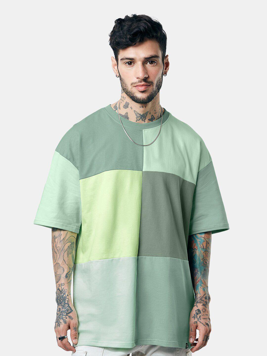 the souled store men colourblocked pure cotton oversized t-shirt