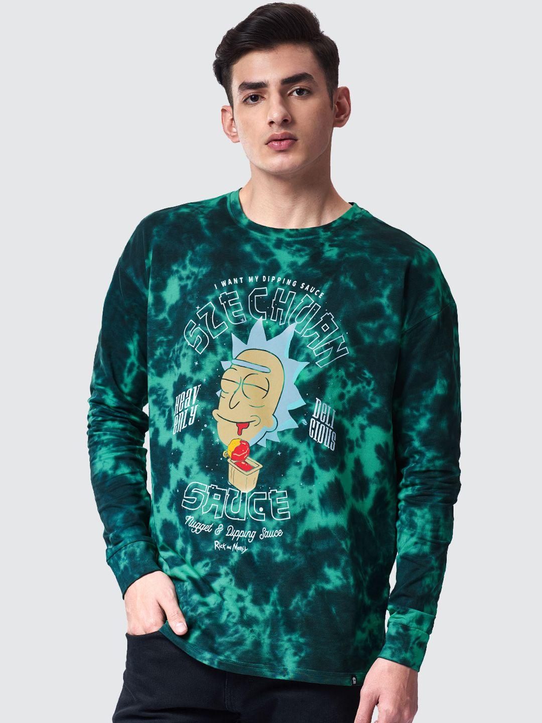 the souled store men green & black tie & dye rick & morty szechuan print oversized t-shirt