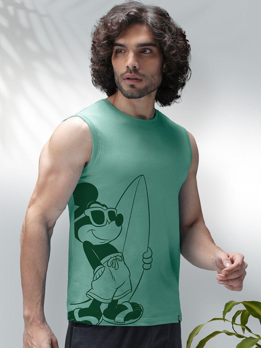 the souled store men green mickey mouse printed cotton innerwear vest