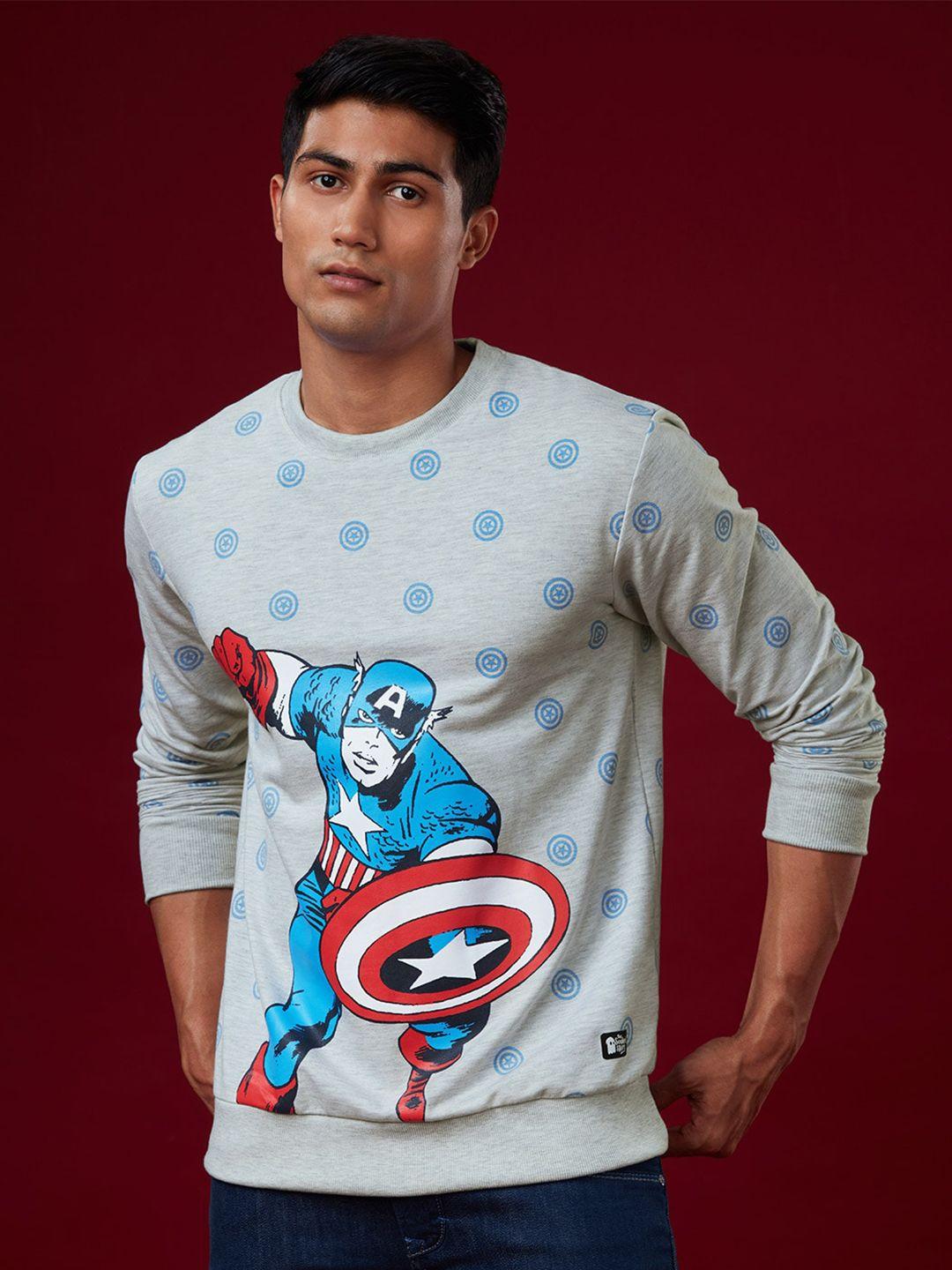 the souled store men grey & blue captain america printed cotton sweatshirt