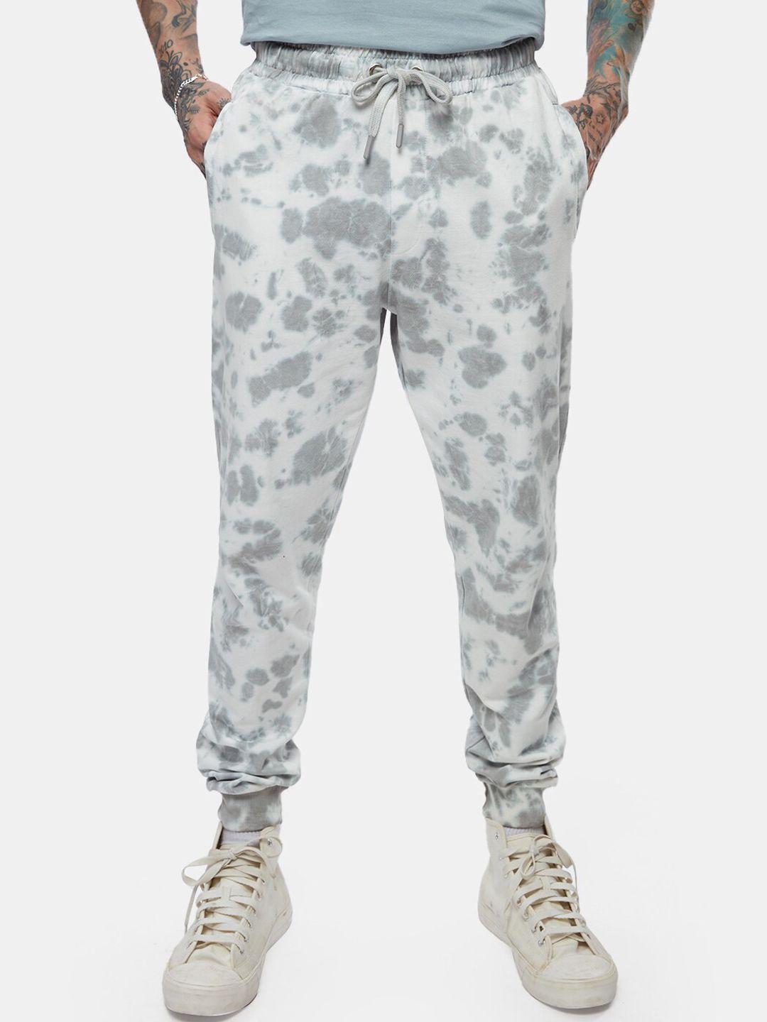 the souled store men grey & white tie and dyed pure cotton joggers