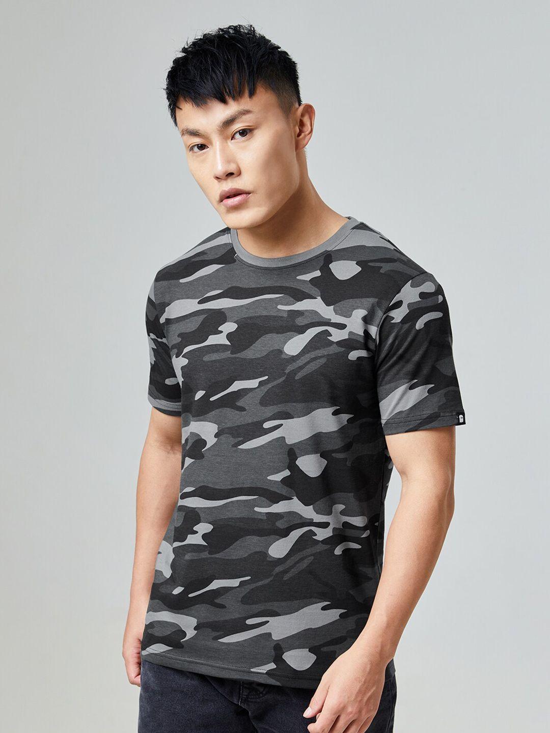 the souled store men grey camouflage printed t-shirt
