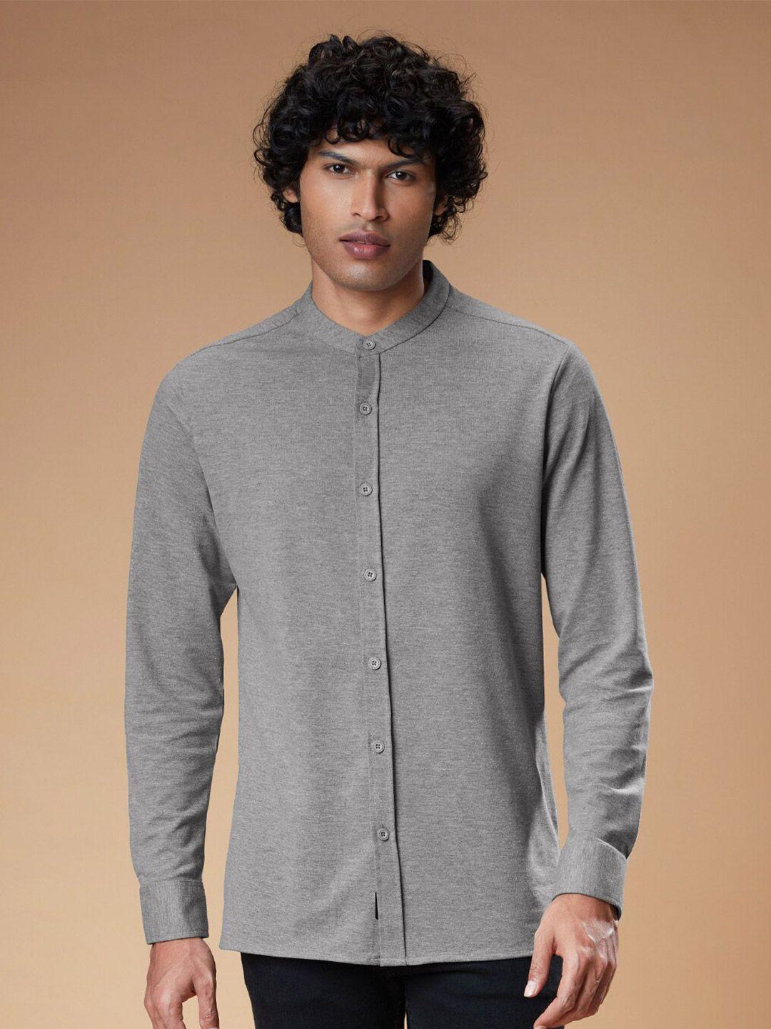 the souled store men grey comfort knitted cotton casual shirt