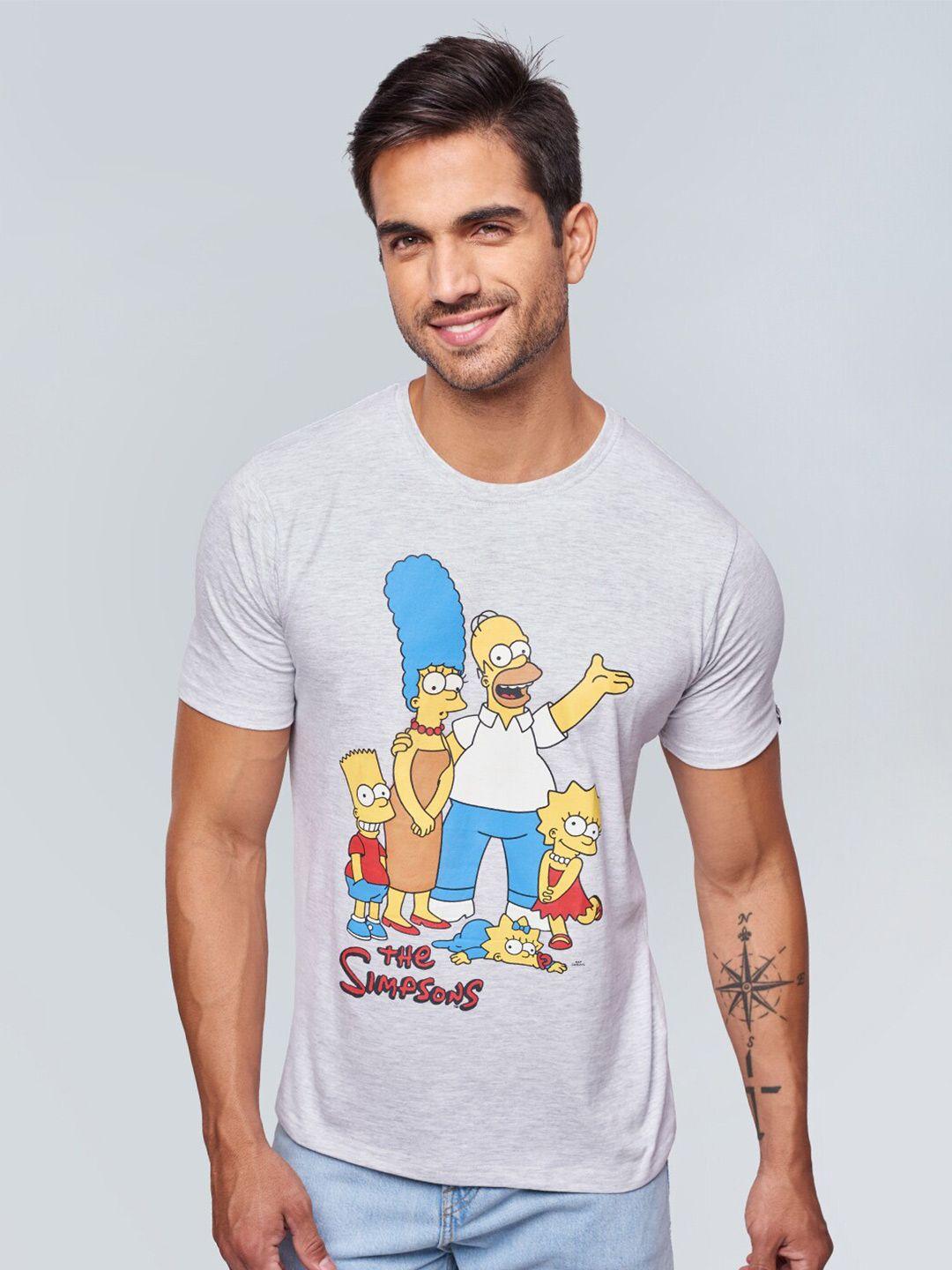 the souled store men grey melange the simpsons printed pure cotton t-shirt