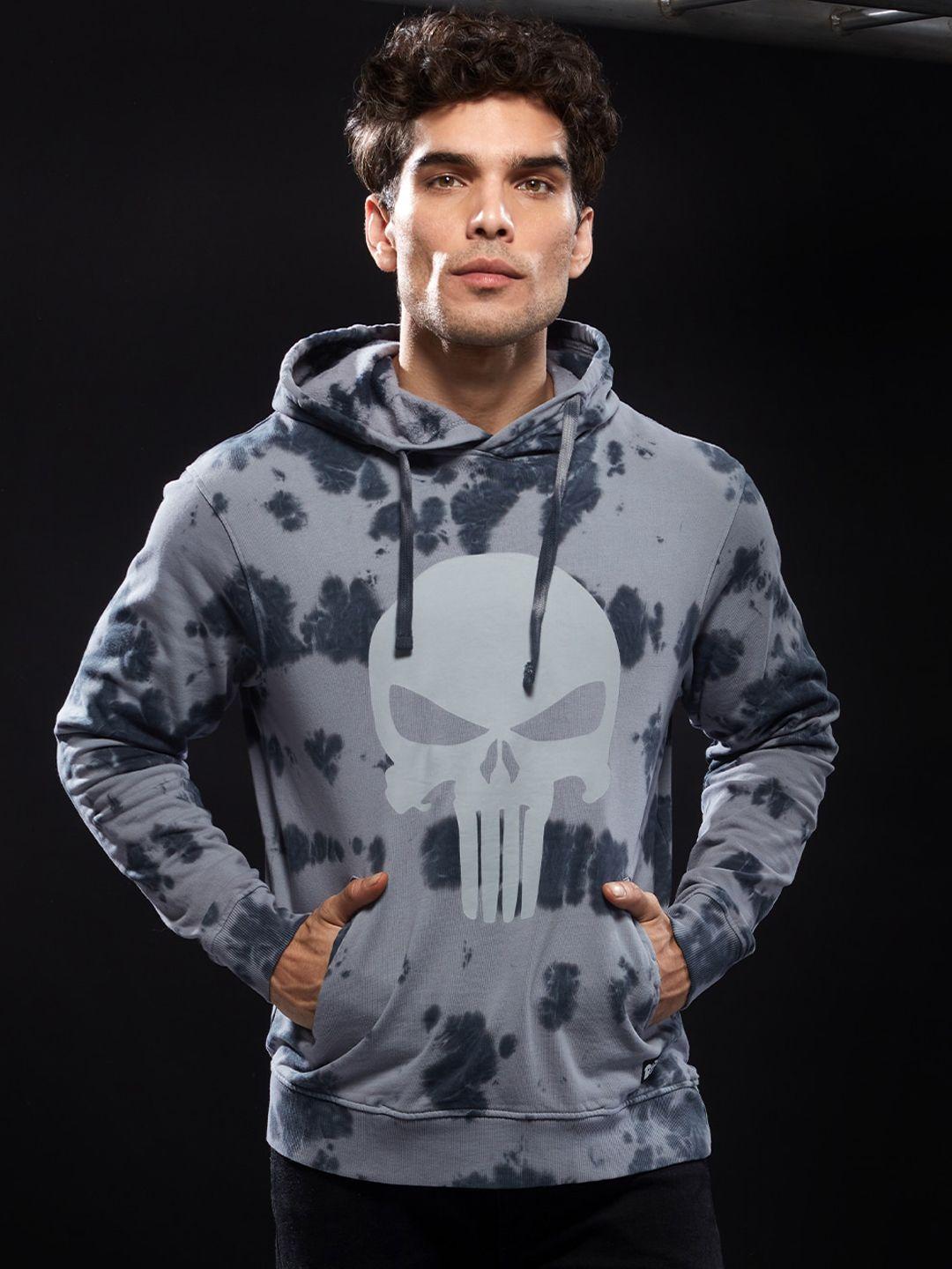 the souled store men grey tie & dye printed the punisher cotton sweatshirt