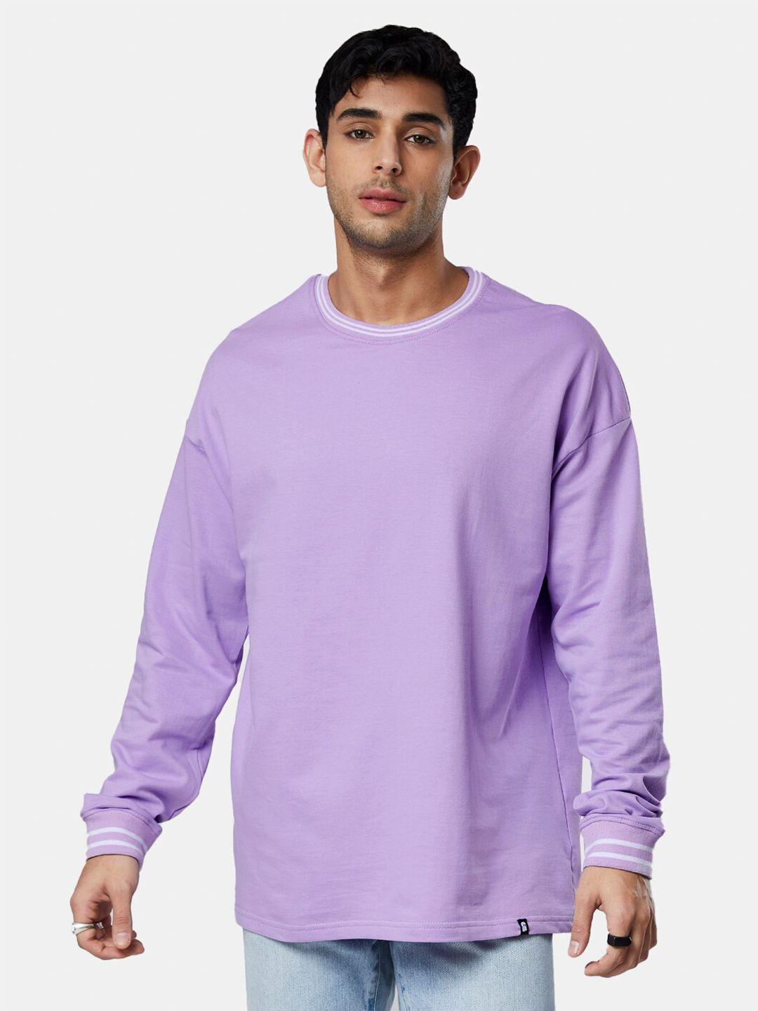the souled store men lavender drop-shoulder sleeves loose oversized t-shirt