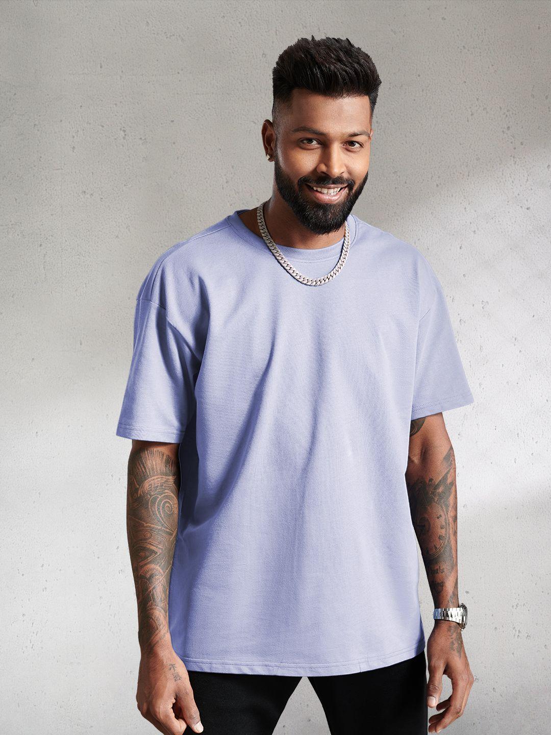 the souled store men lavender solid round neck oversized t-shirt