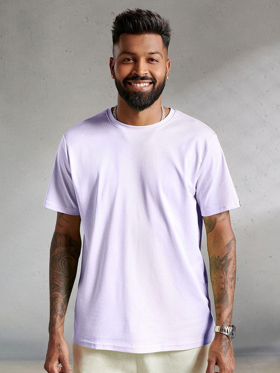 the souled store men lavender v-neck raw edge t-shirt