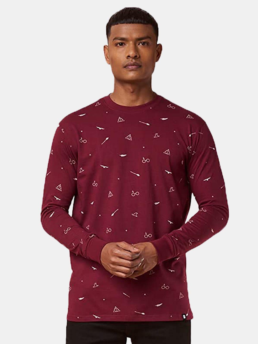 the souled store men maroon & white cotton printed t-shirt