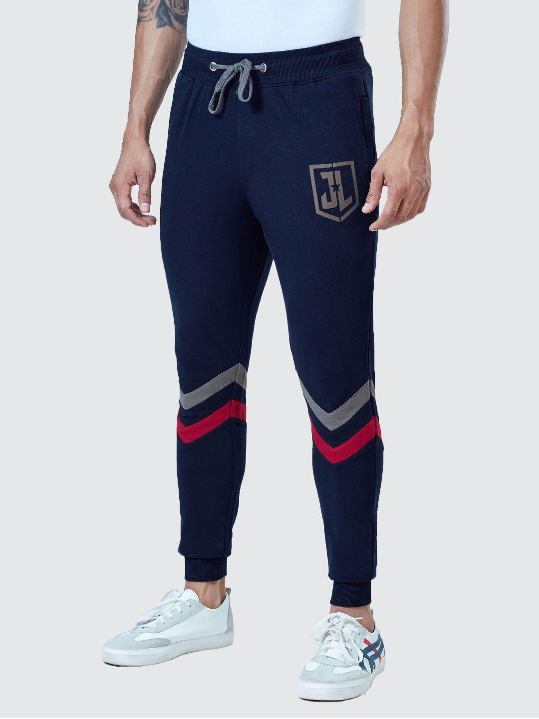 the souled store men navy blue justice league logo print cotton track pants
