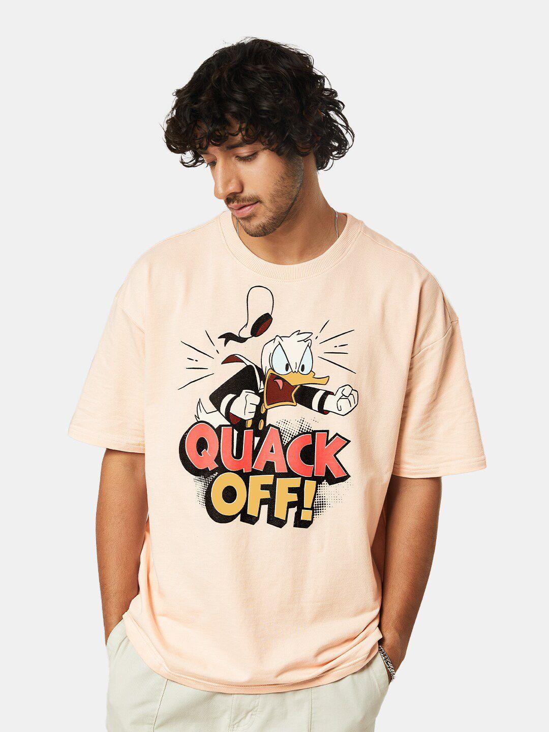 the souled store men nude donald duck printed  cotton oversized t-shirt