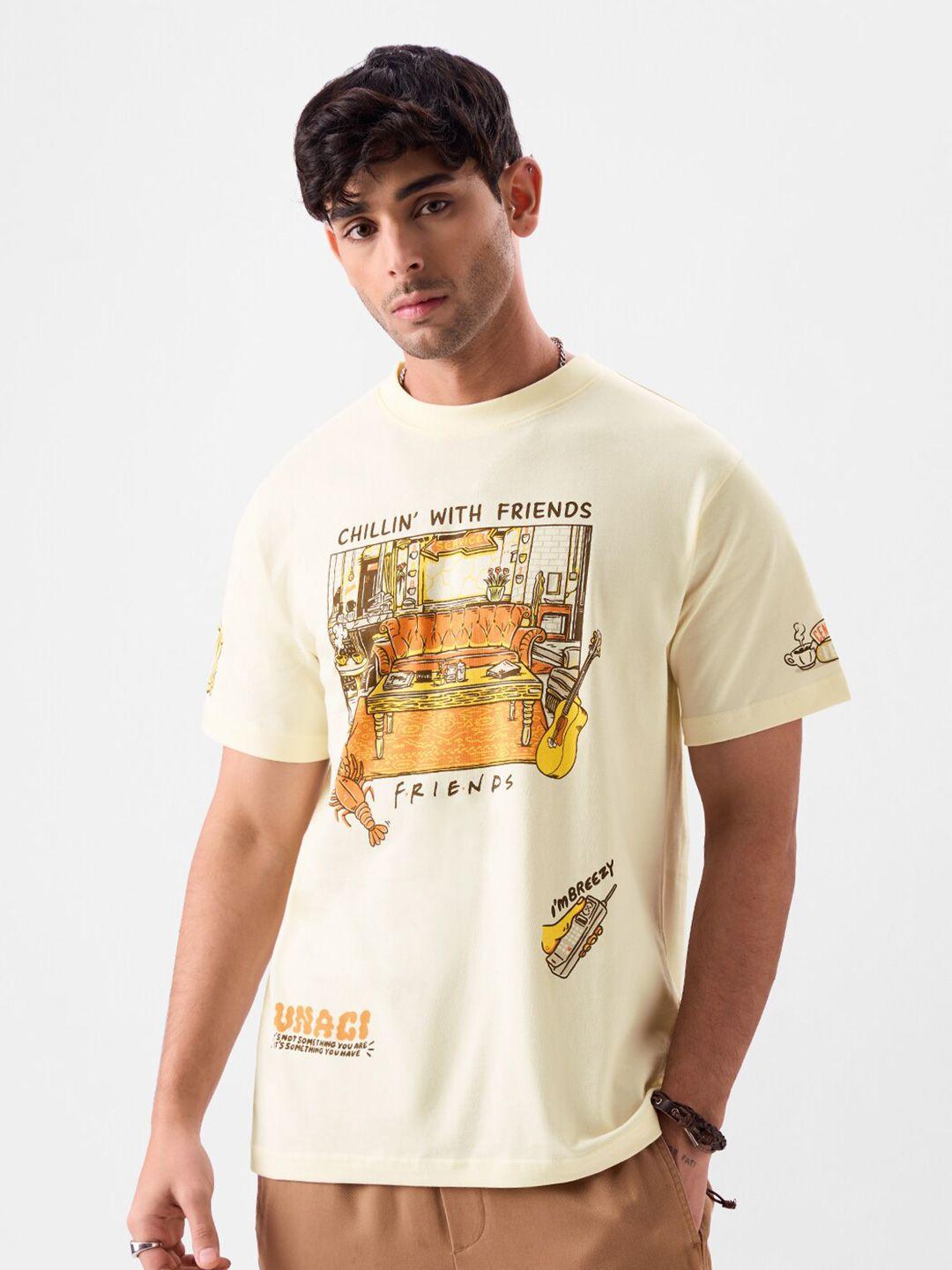 the souled store men off white typography printed applique t-shirt