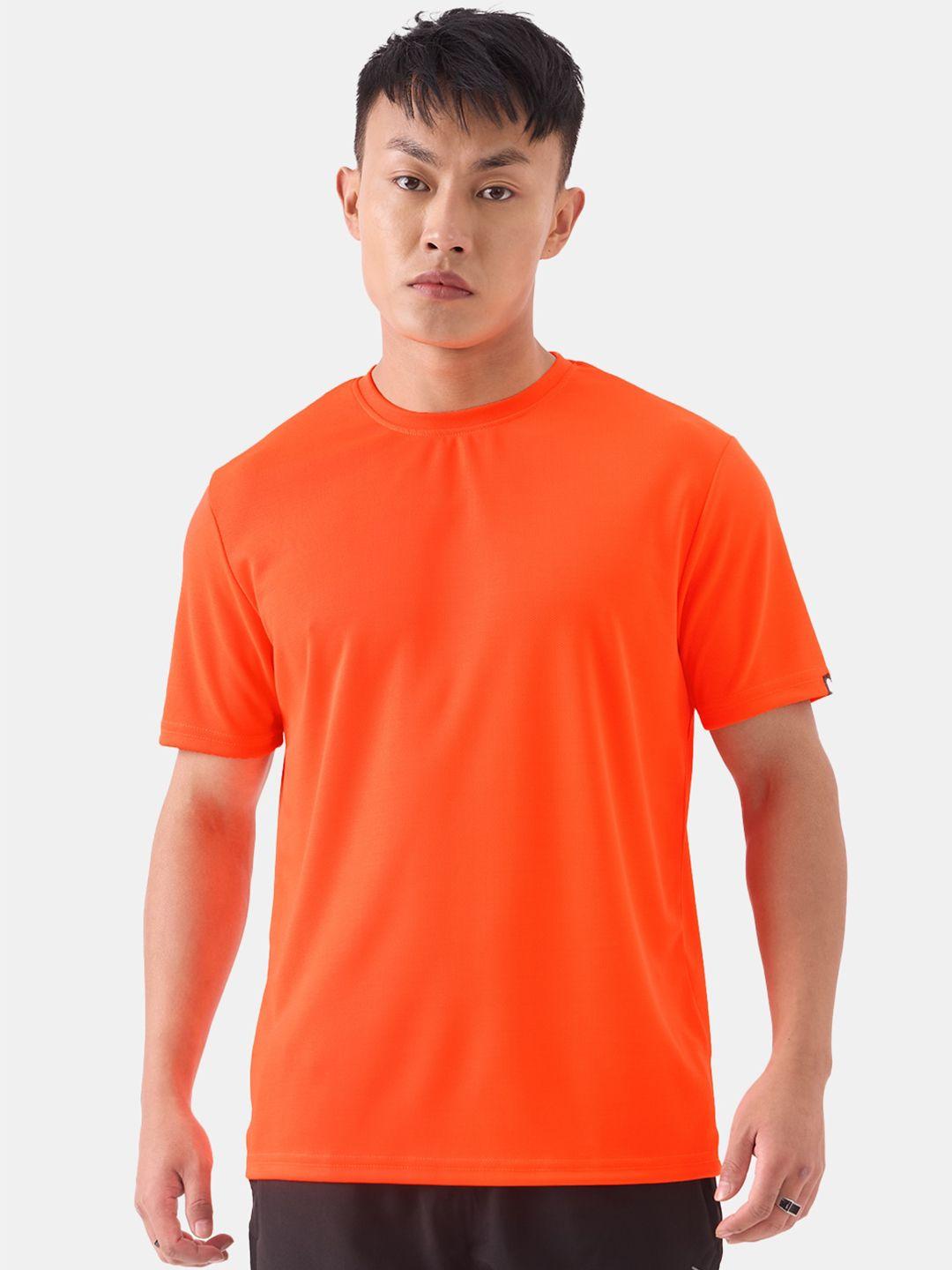 the souled store men orange henley neck applique t-shirt