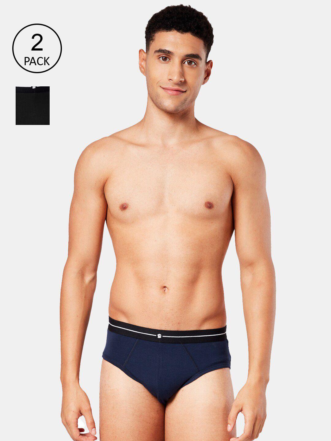 the souled store men pack of 2 black & navy blue solid basic briefs 209704