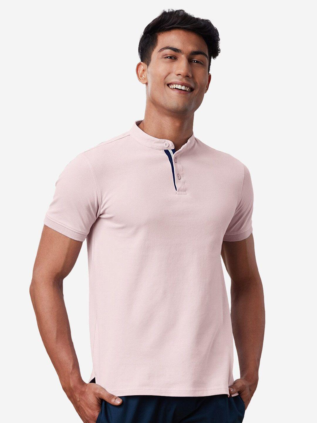 the souled store men pink mandarin collar t-shirt