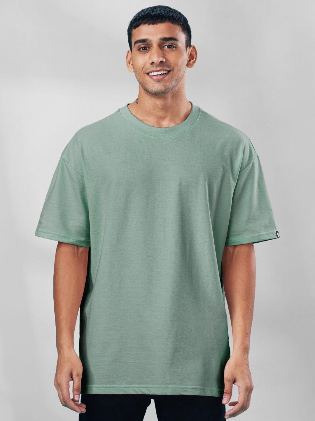 the souled store men sage green solid round neck oversized t-shirt