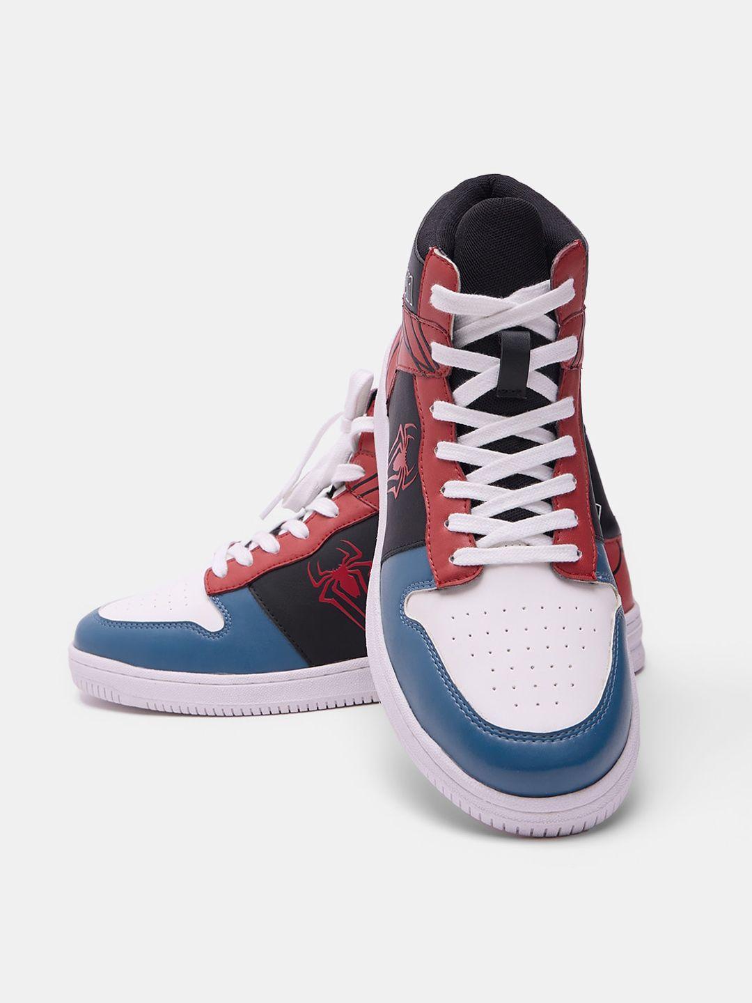 the souled store men spider-man: spidey sigil mid -top colourblocked sneakers