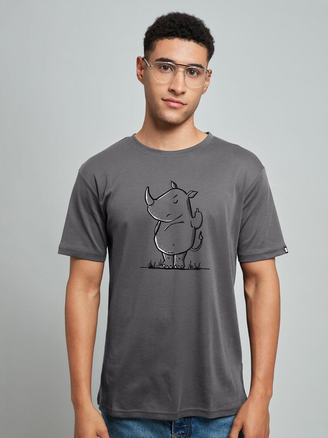 the souled store men steel & rabbit printed raw edge t-shirt