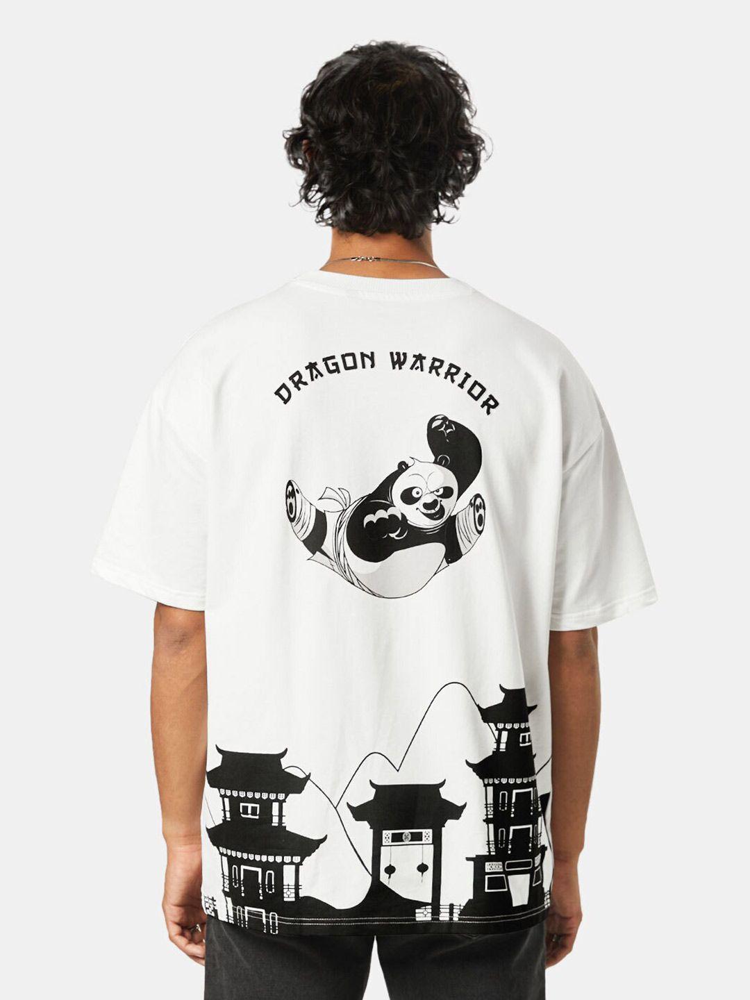 the souled store men white & black kung fu panda printed oversized t-shirt