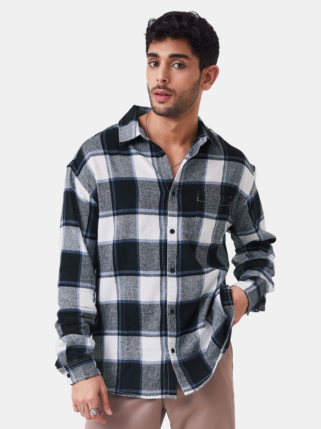 the souled store men white checked pure cotton casual shirt