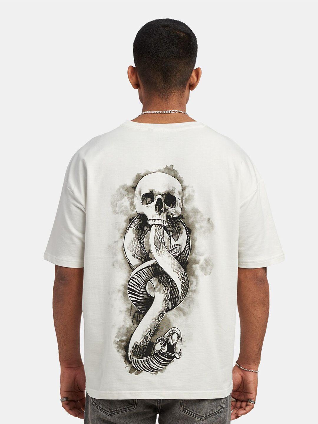 the souled store men white harry potter death eater back print oversized t-shirt