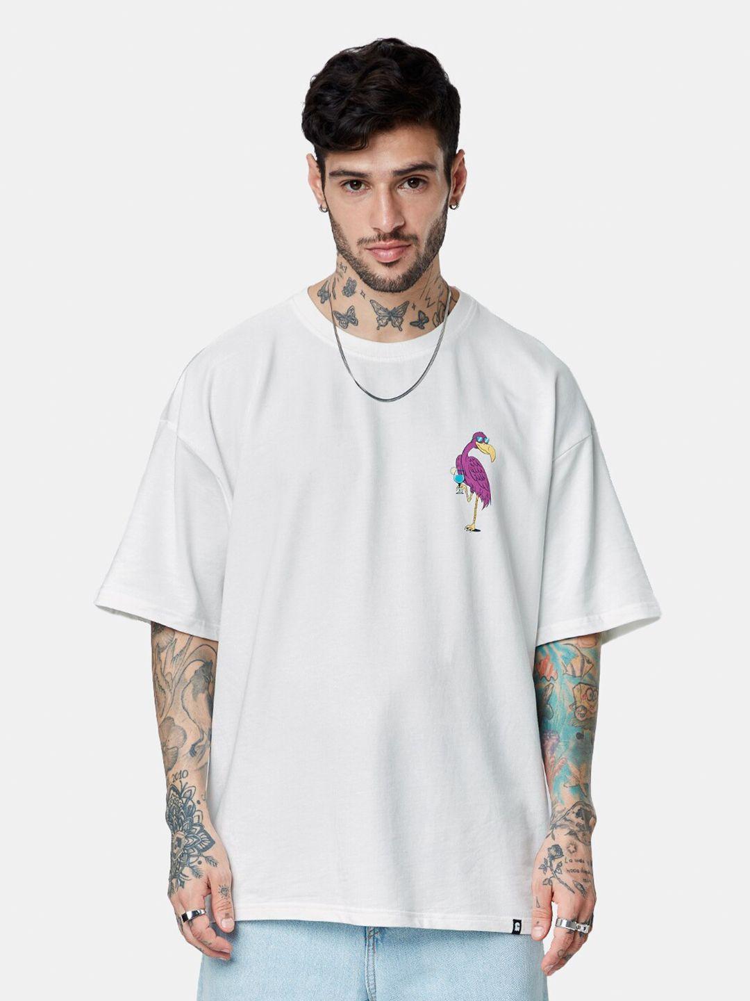 the souled store men white v-neck applique oversized t-shirt