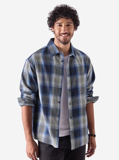 the souled store mid blue regular fit checks shirt