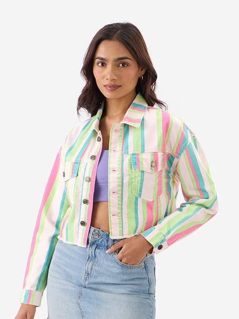 the souled store multicolor cotton striped denim jacket