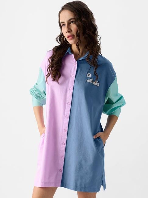 the souled store multicolored cotton color-block shirt dress