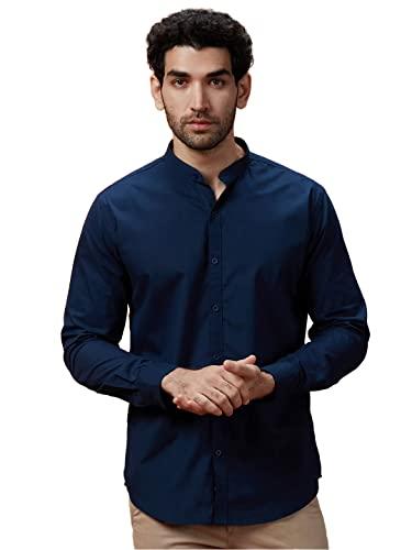 the souled store navy blue mens and womens solid cotton mandarin shirt shirt for men casual half sleeves regular fit printed stylish latest cotton summer branded wrinkle free trending trend