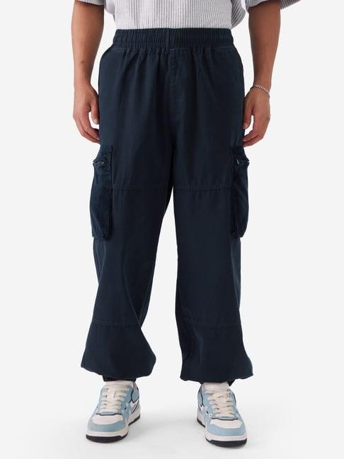 the souled store navy boxy fit cargos