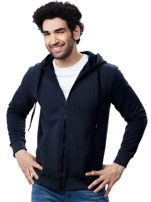 the souled store navy cotton regular fit hooded sweatshirt