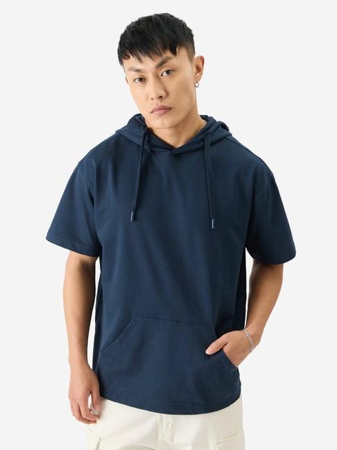 the souled store navy loose fit hooded t-shirt