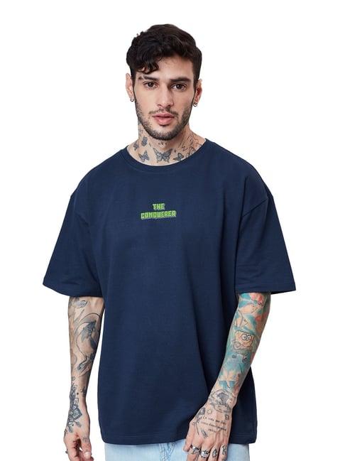 the souled store navy loose fit printed oversized t-shirt